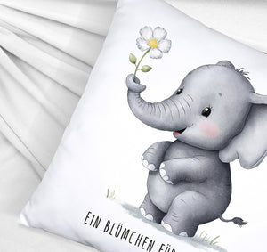 Grauer Elefant - Blümchen für dich Kissen