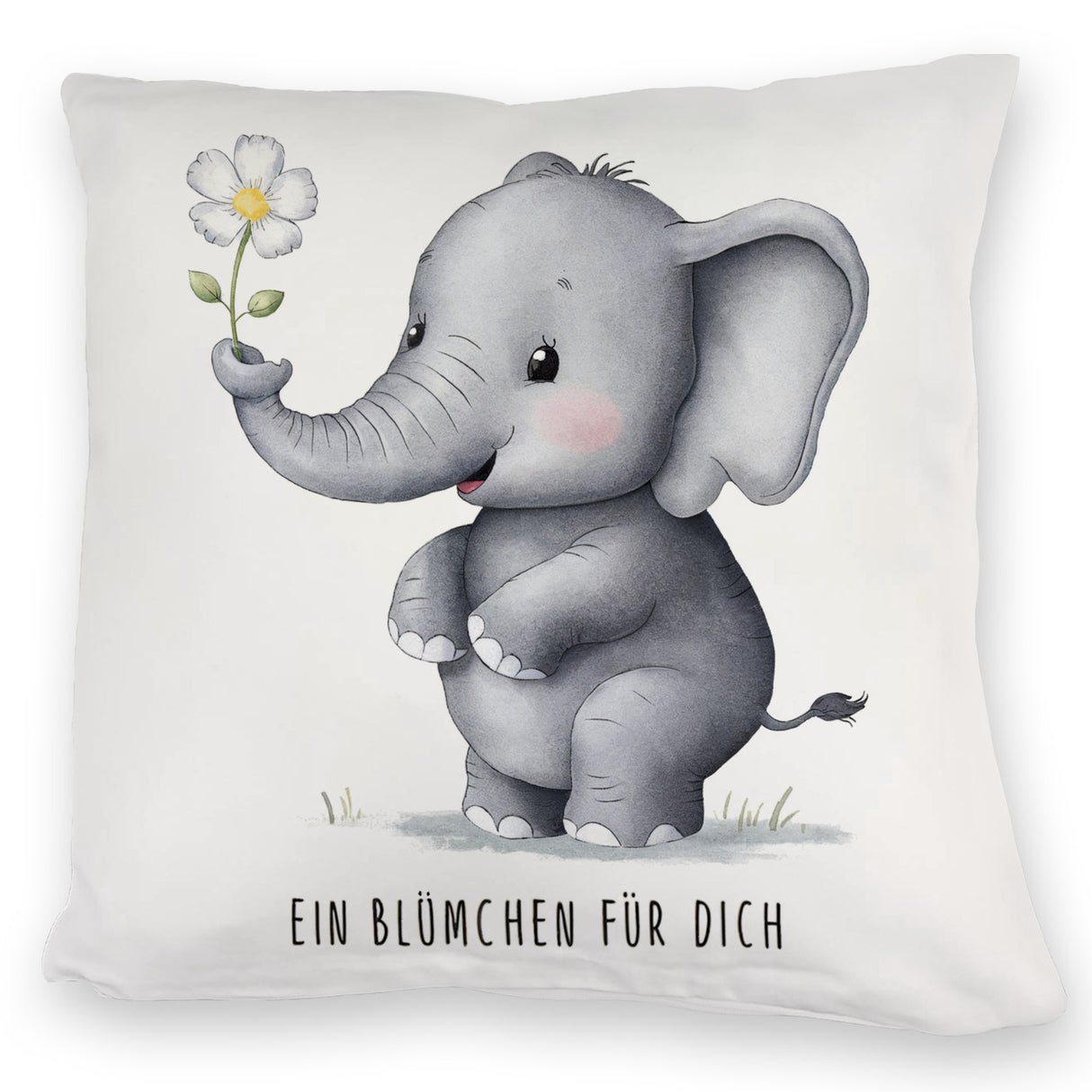 Grauer Elefant - Blümchen für dich Kissen