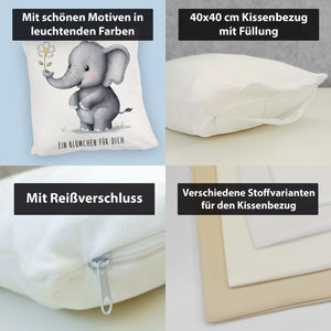 Grauer Elefant - Blümchen für dich Kissen