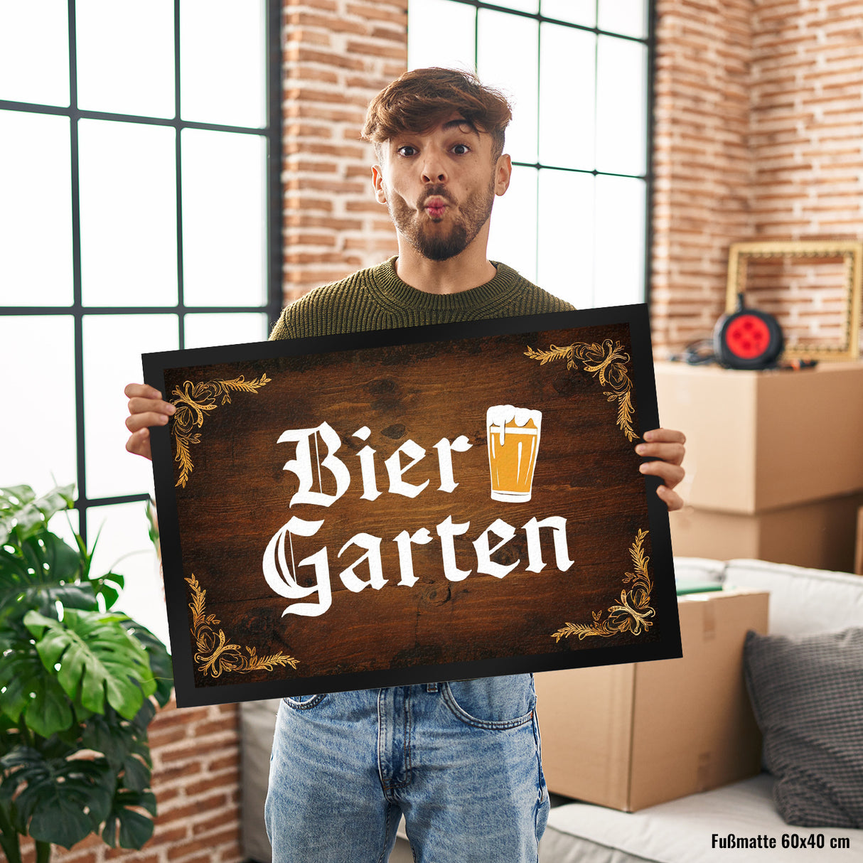 Biergarten Fußmatte in 35x50 cm im rustikalen Holz-Look