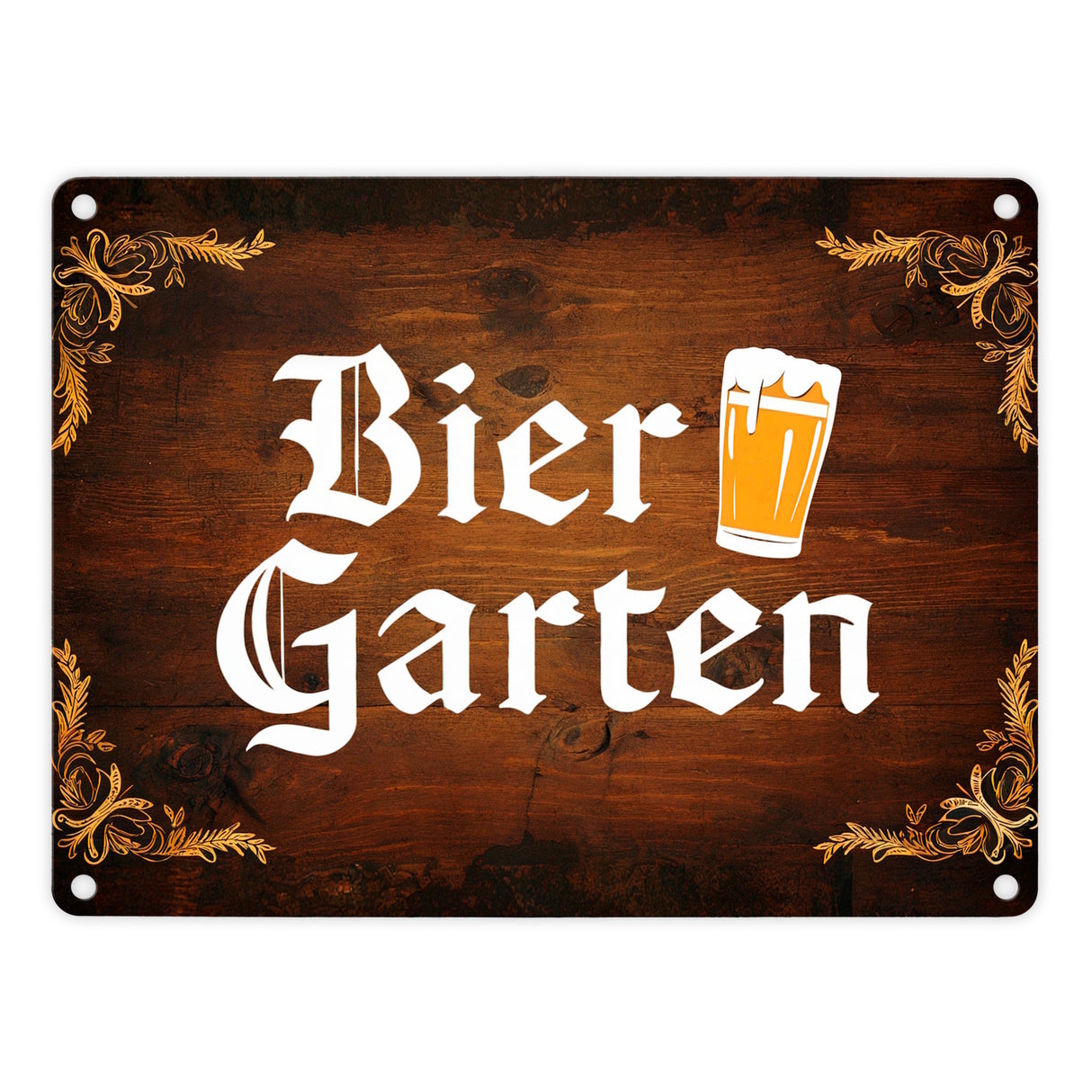 Biergarten Metallschild in 15x20 cm im rustikalen Holz-Look