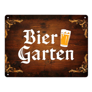 Biergarten Metallschild in 15x20 cm im rustikalen Holz-Look