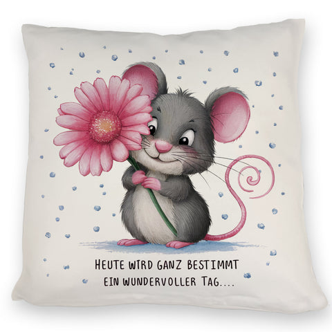 Maus mit Blume Kissen - wundervoller Tag