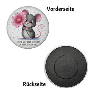 Maus mit Blume Magnet - wundervoller Tag