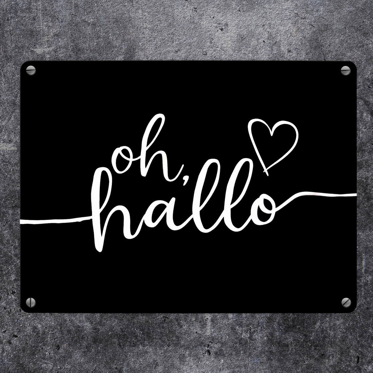 Oh Hallo Metallschild in 15x20 cm mit Herz in elegantem Design