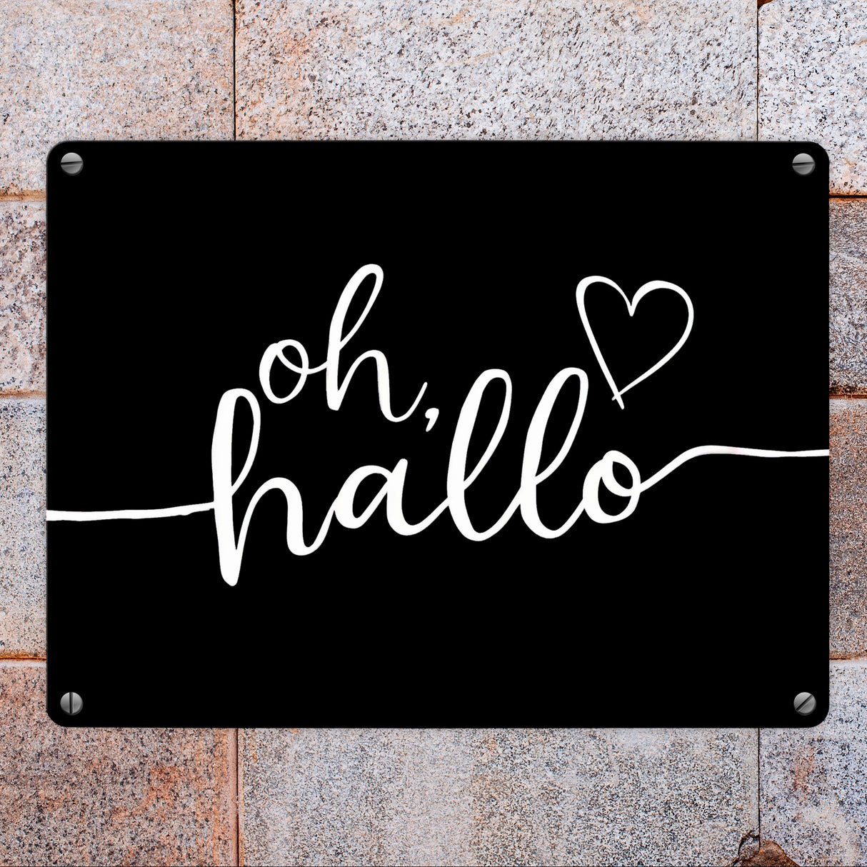 Oh Hallo Metallschild in 15x20 cm mit Herz in elegantem Design