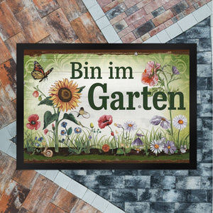 Bin im Garten Schmetterling und Blumen Fußmatte in 35x50 cm