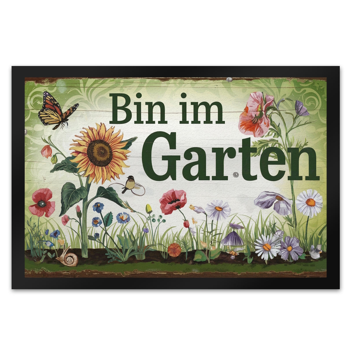 Bin im Garten Schmetterling und Blumen Fußmatte in 35x50 cm