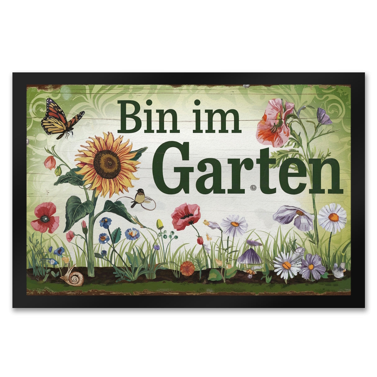 Bin im Garten Schmetterling und Blumen Fußmatte in 35x50 cm