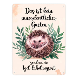 Igel-Erholungsort Metallschild in 15x20 cm mit Blättern