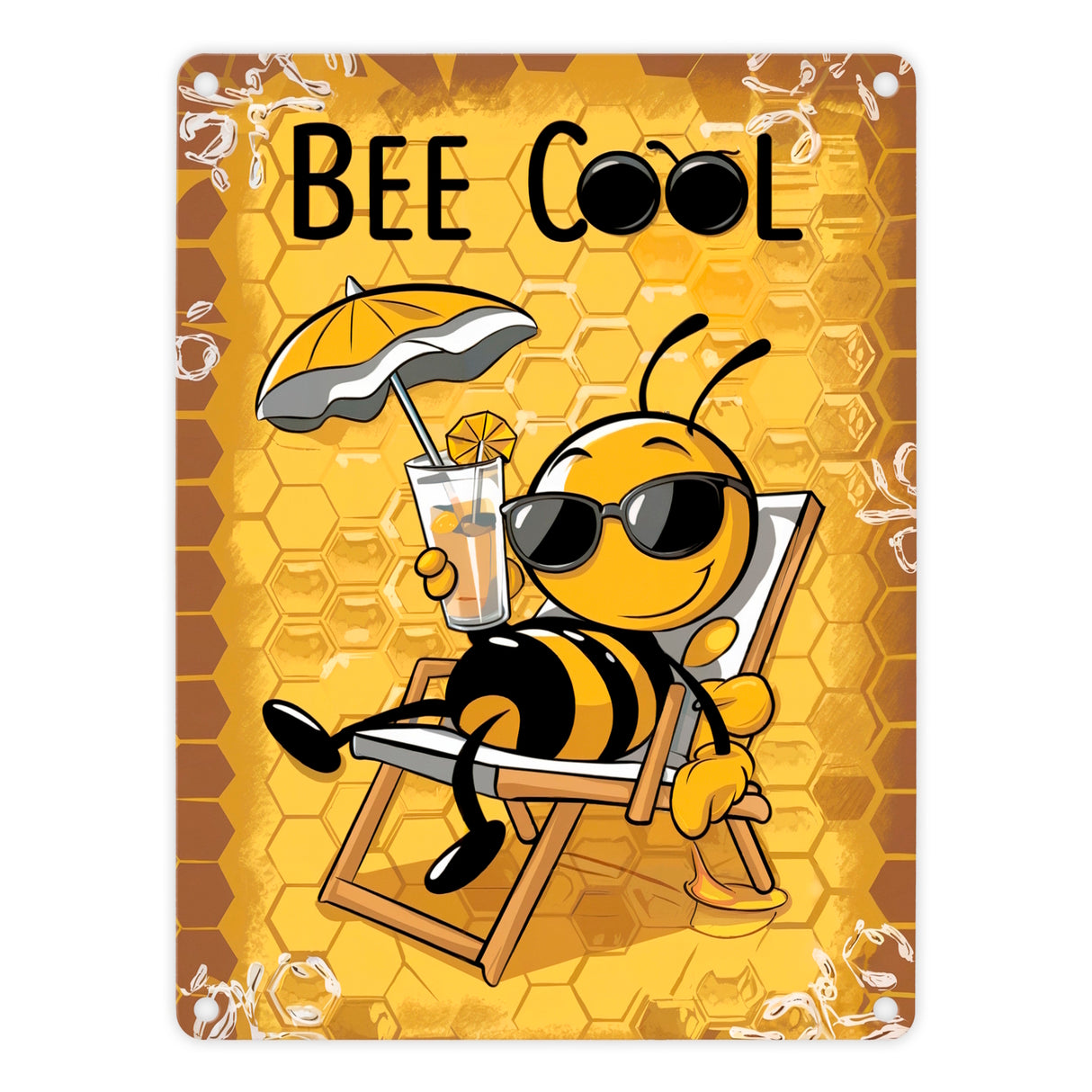 Bee Cool - Cartoon Biene Metallschild in 15x20 cm für Bienen-Liebhaber