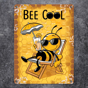 Bee Cool - Cartoon Biene Metallschild in 15x20 cm für Bienen-Liebhaber