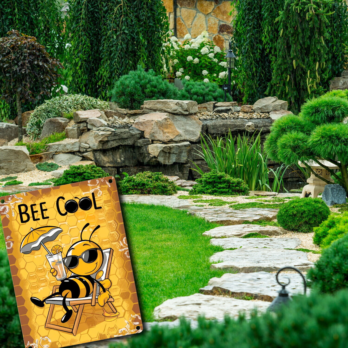 Bee Cool - Cartoon Biene Metallschild in 15x20 cm für Bienen-Liebhaber