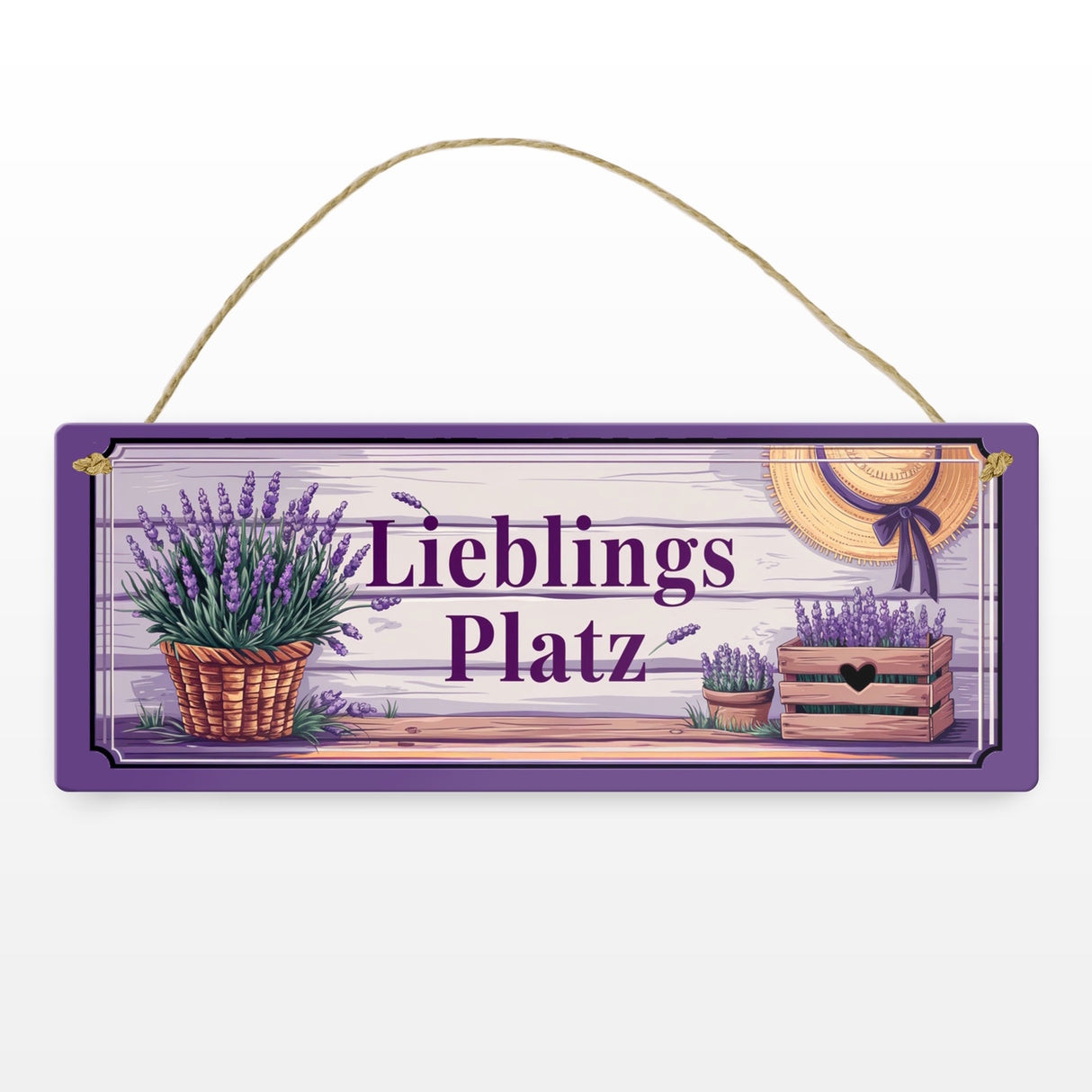 Lieblingsplatz Metallschild mit lila Lavendel Blumendesign