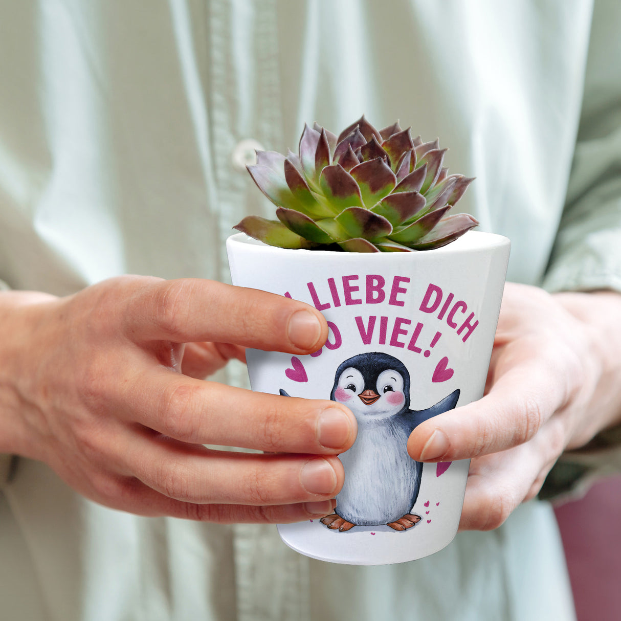 Pinguin ICH LIEBE DICH Blumentopf für Tierfreunde