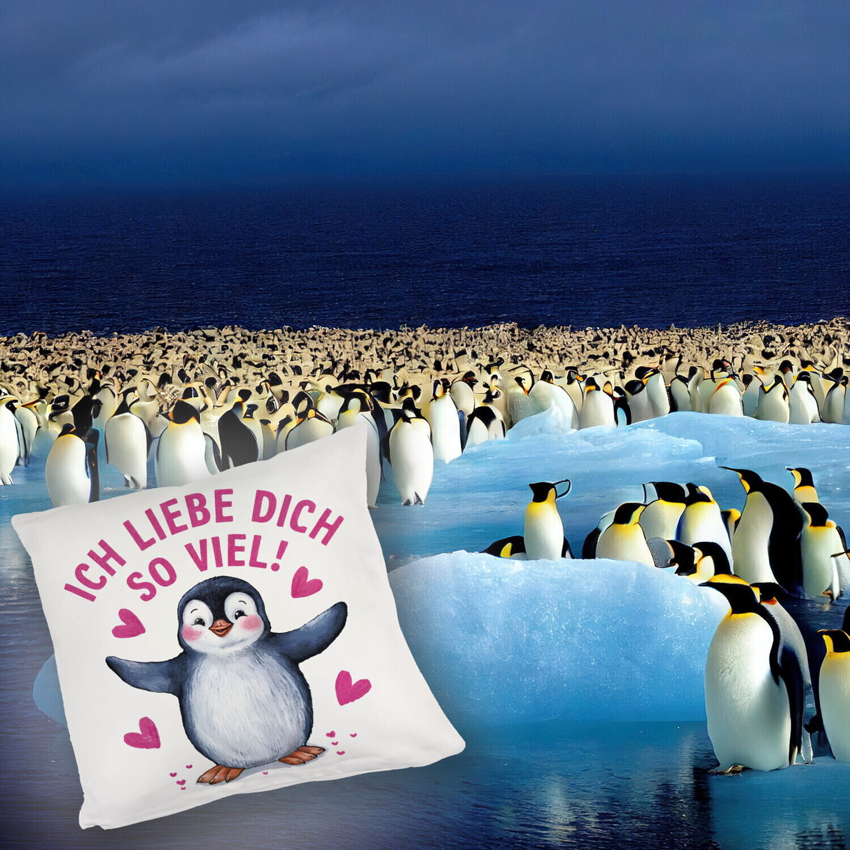 Pinguin ICH LIEBE DICH Kissen für Tierfreunde