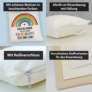 Vielen Dank für die kunterbunte Zeit Kissen mit Regenbogen