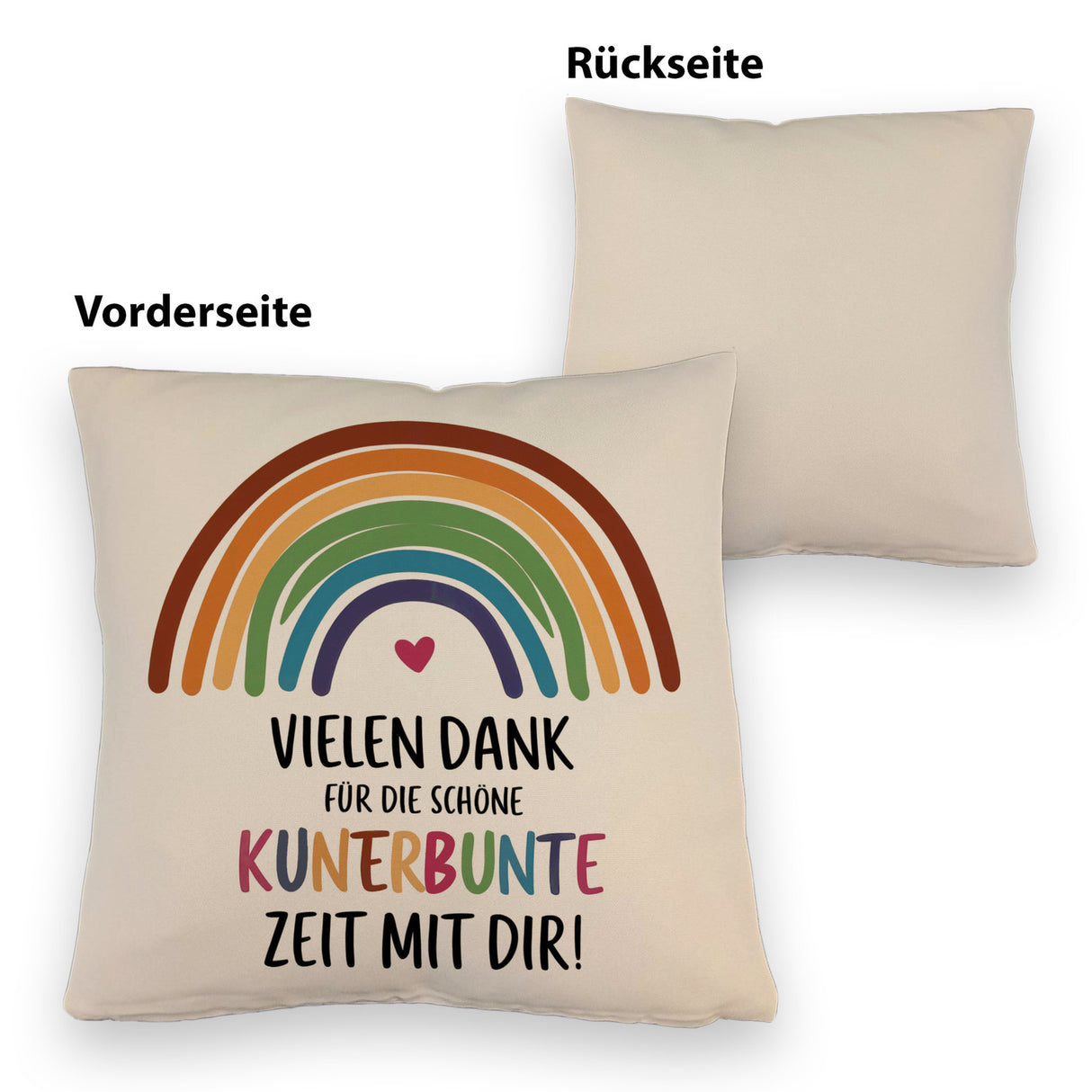 Vielen Dank für die kunterbunte Zeit Kissen mit Regenbogen