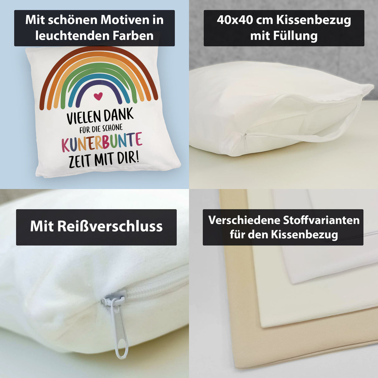 Vielen Dank für die kunterbunte Zeit Kissen mit Regenbogen