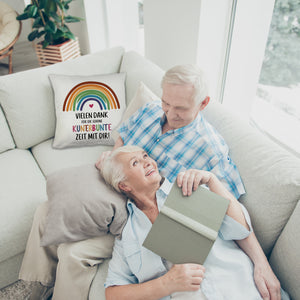 Vielen Dank für die kunterbunte Zeit Kissen mit Regenbogen