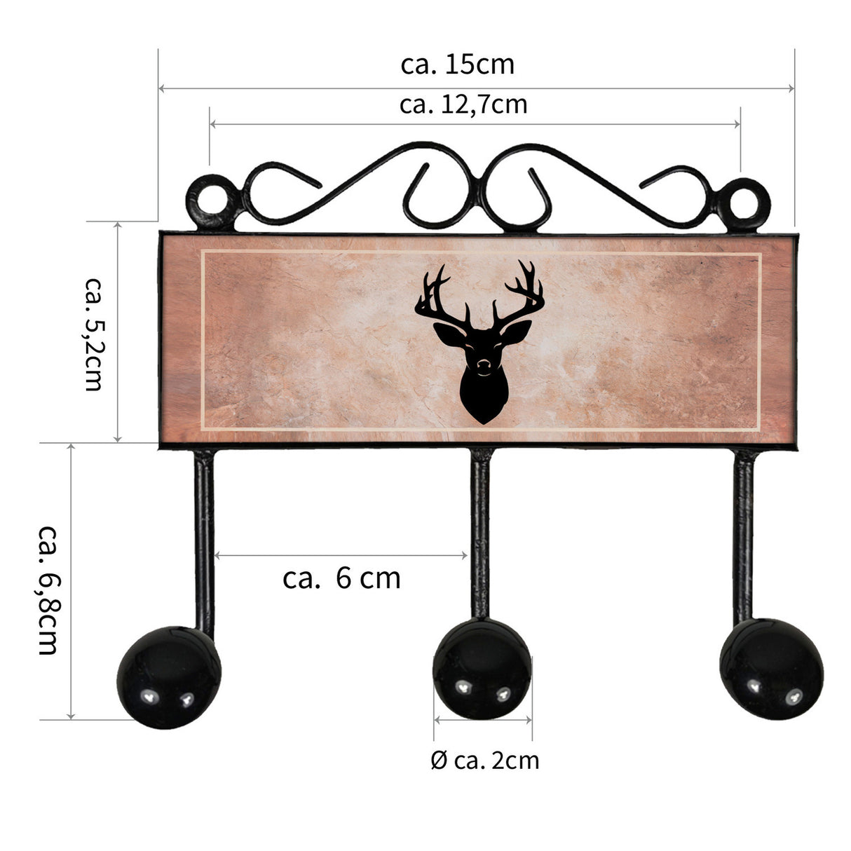 Hirschkopf Silhouette Kleiderhaken Leiste mit 3 Haken Naturdeko