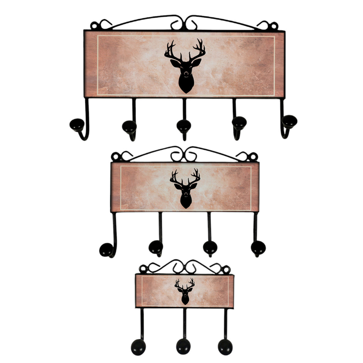 Hirschkopf Silhouette Kleiderhaken Leiste mit 3 Haken Naturdeko