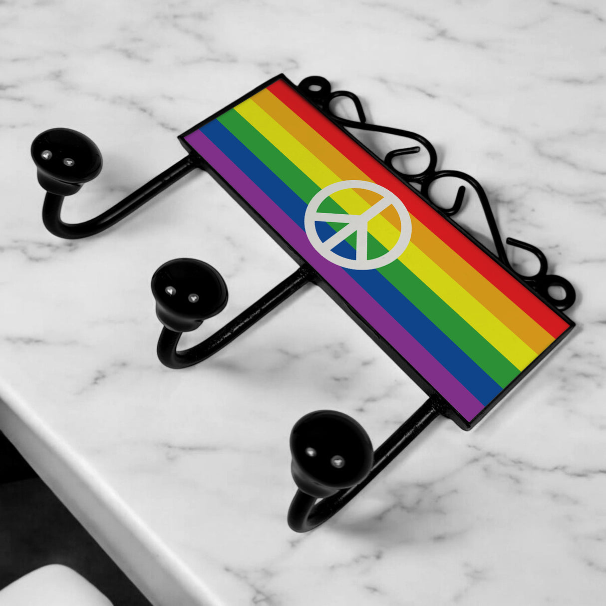 Regenbogen Friedenszeichen Kleiderhaken Leiste mit 3 Haken - Peace