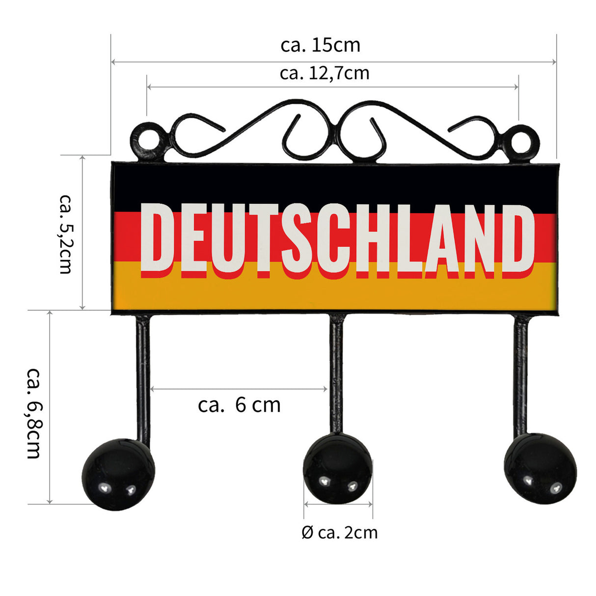 Deutschland Kleiderhaken Leiste mit 3 Haken mit deutscher Flagge