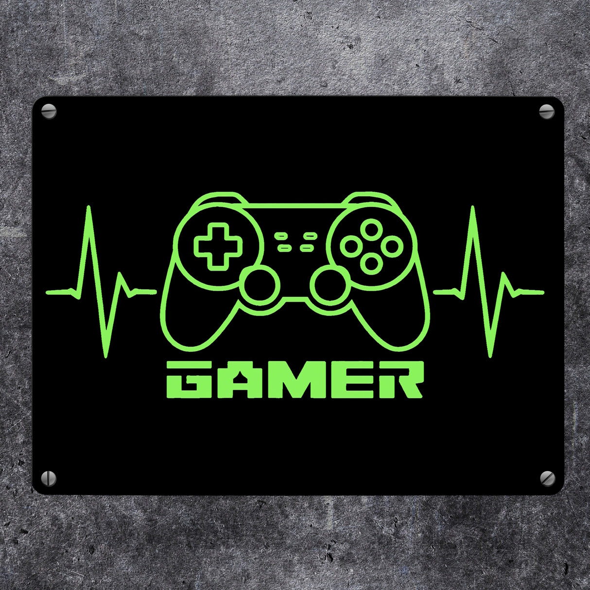 Game-Controller Metallschild in 15x20 cm mit Gamer Herzschlag