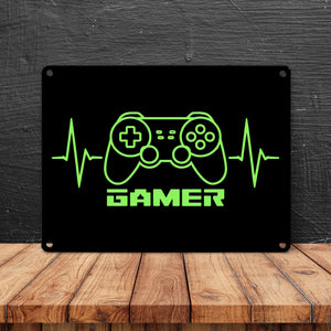 Game-Controller Metallschild in 15x20 cm mit Gamer Herzschlag