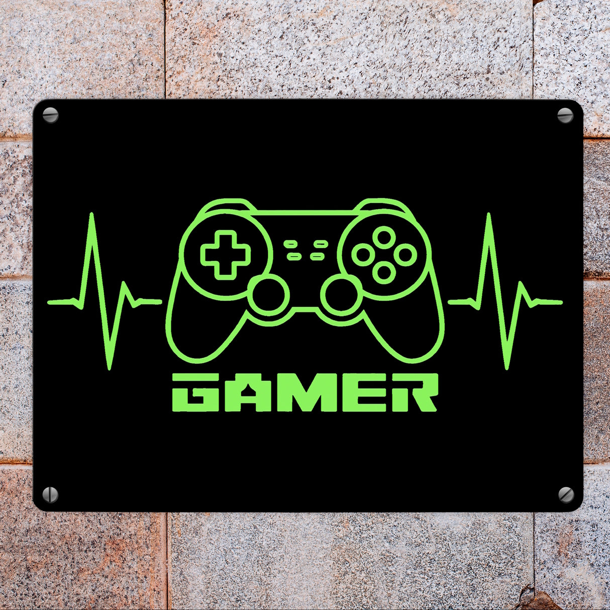 Game-Controller Metallschild in 15x20 cm mit Gamer Herzschlag