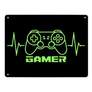 Game-Controller Metallschild in 15x20 cm mit Gamer Herzschlag