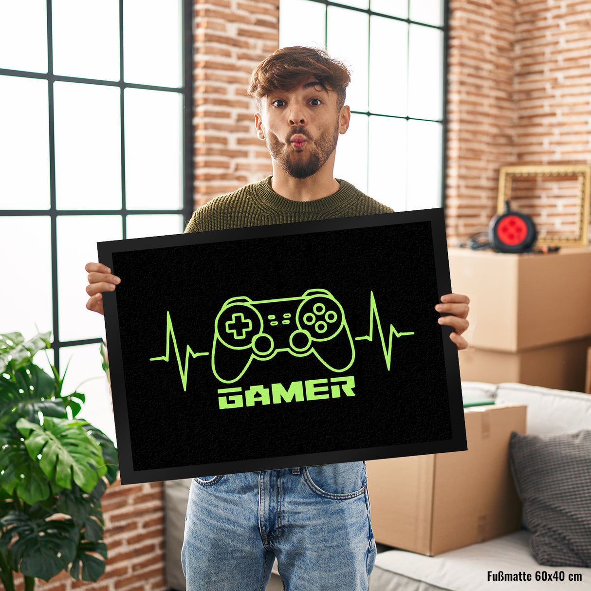 Game-Controller Fußmatte in 35x50 cm mit Gamer Herzschlag