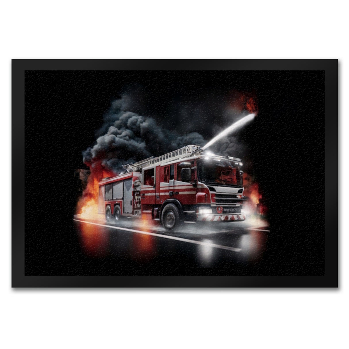 Feuerwehrauto kämpft gegen Flammen Fußmatte in 35x50 cm