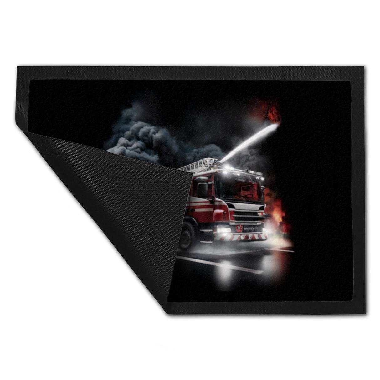 Feuerwehrauto kämpft gegen Flammen Fußmatte in 35x50 cm