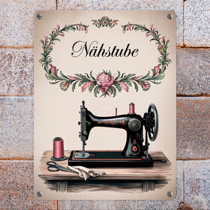 Vintage Nähmaschine Nähstube Souvenir Metallschild in 15x20 cm