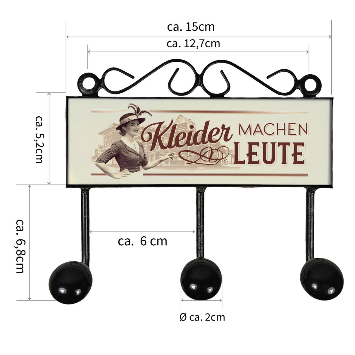 Kleider machen Leute Kleiderhaken Leiste mit 3 Haken Retro