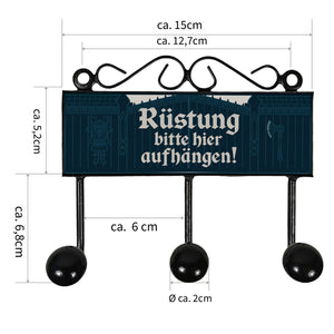 Rüstung bitte hier aufhängen Kleiderhaken Leiste mit 3 Haken im Wikingerstil