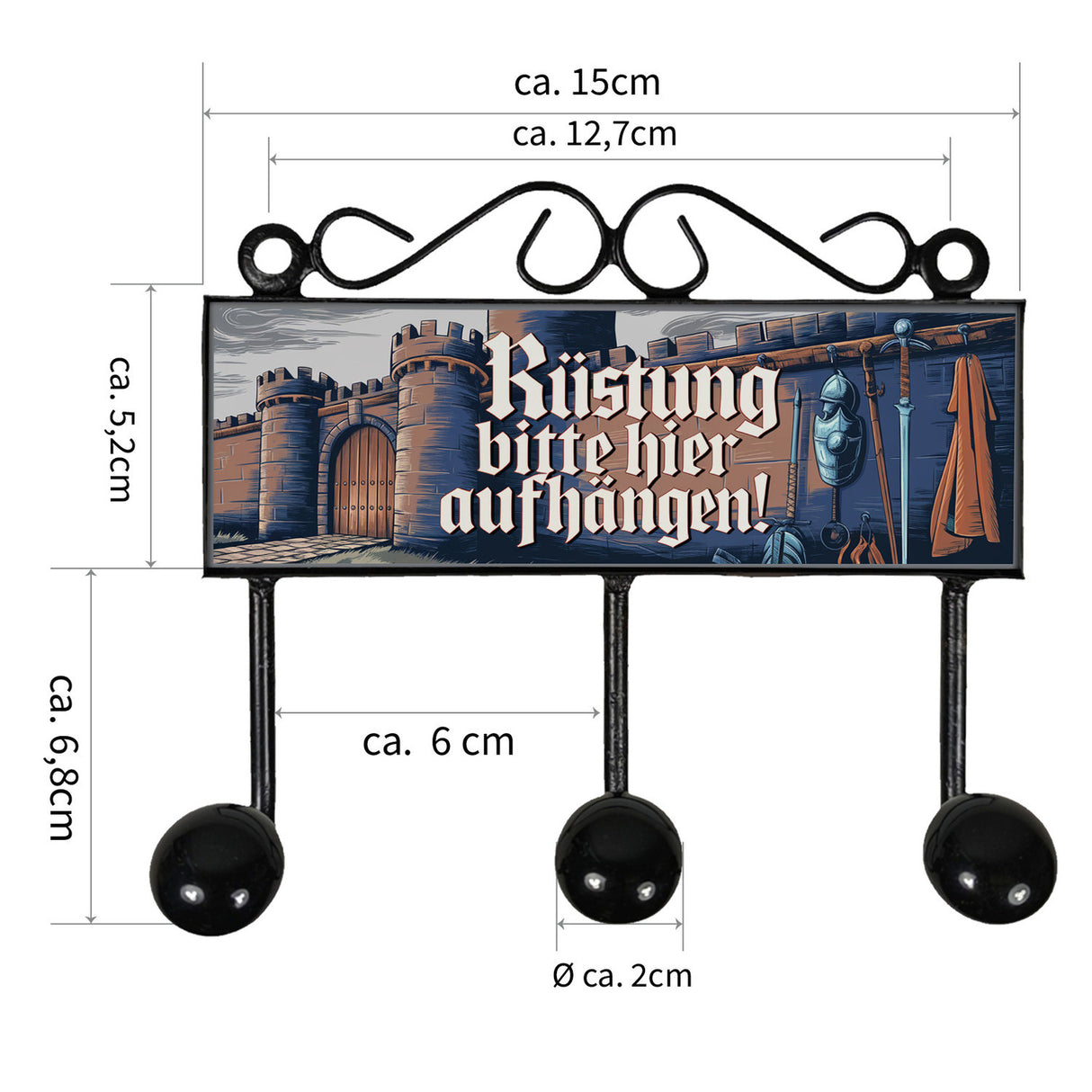 Rüstung Bitte Hier Aufhängen Kleiderhaken Leiste mit 3 Haken mit mittelalterlicher Burg