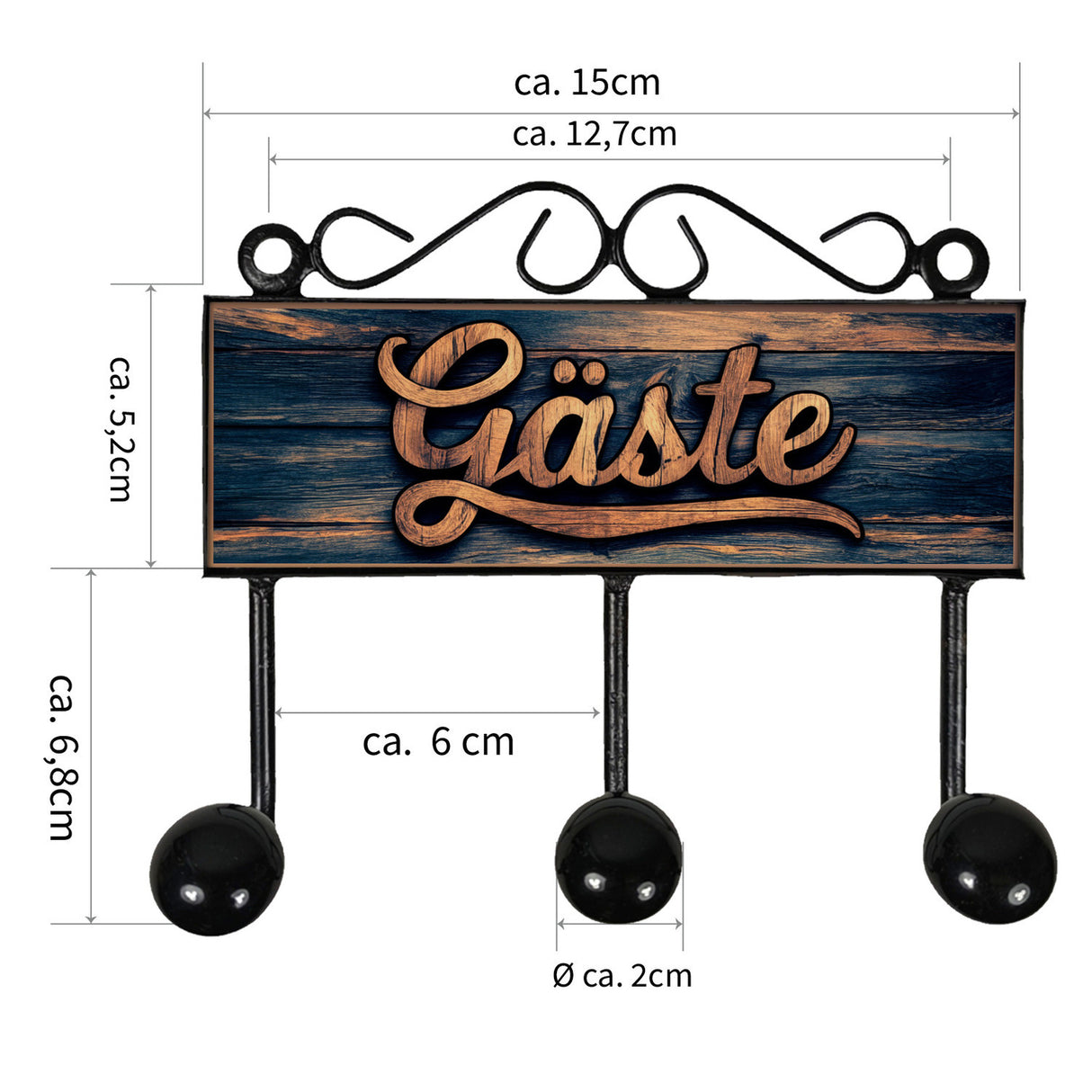 Gäste Kleiderhaken Leiste mit 3 Haken im rustikalen Holzlook