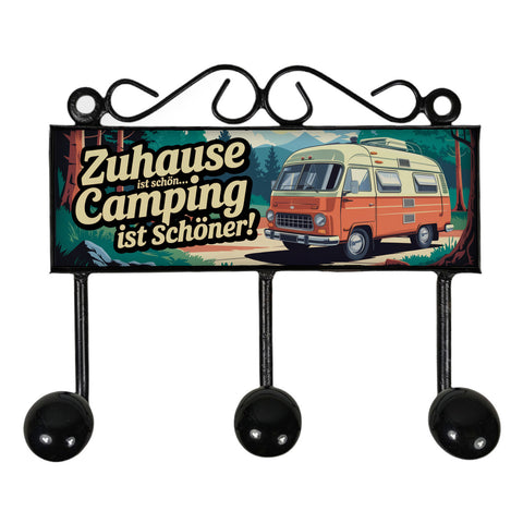 Retro Wohnwagen Kleiderhaken Leiste mit 3 Haken - Camping ist schön