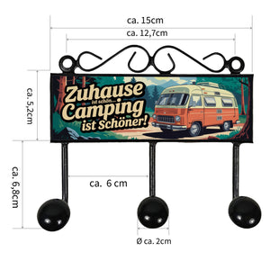 Retro Wohnwagen Kleiderhaken Leiste mit 3 Haken - Camping ist schön