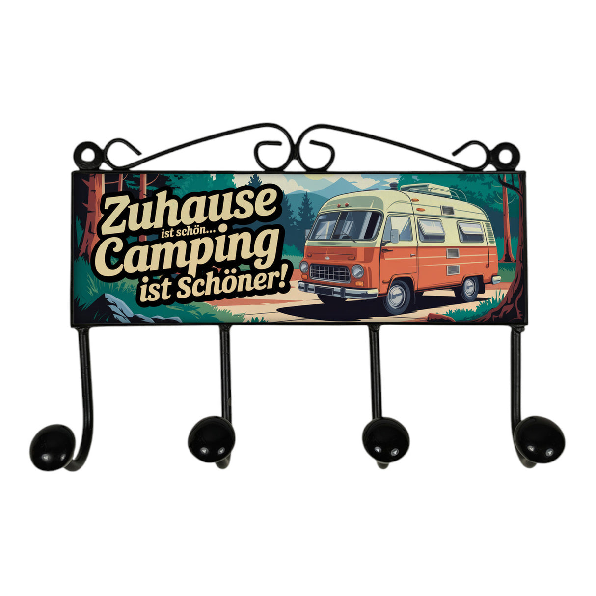 Retro Wohnwagen Kleiderhaken Leiste mit 3 Haken - Camping ist schön