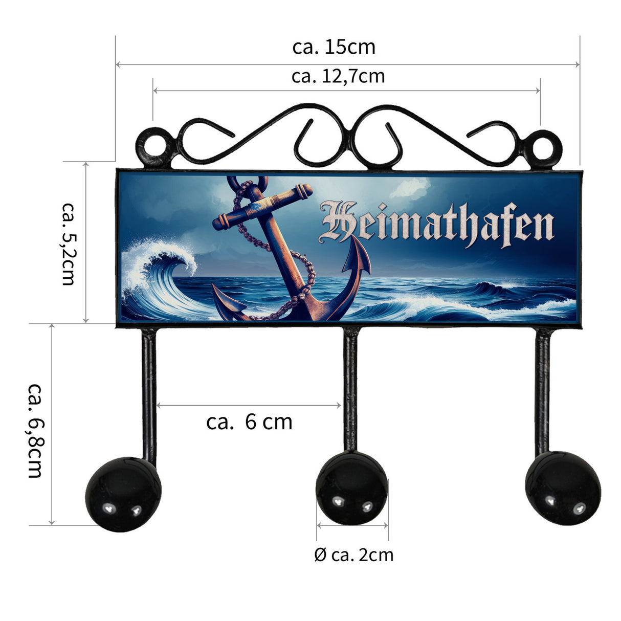 Anker Heimathafen Kleiderhaken Leiste mit 3 Haken maritim