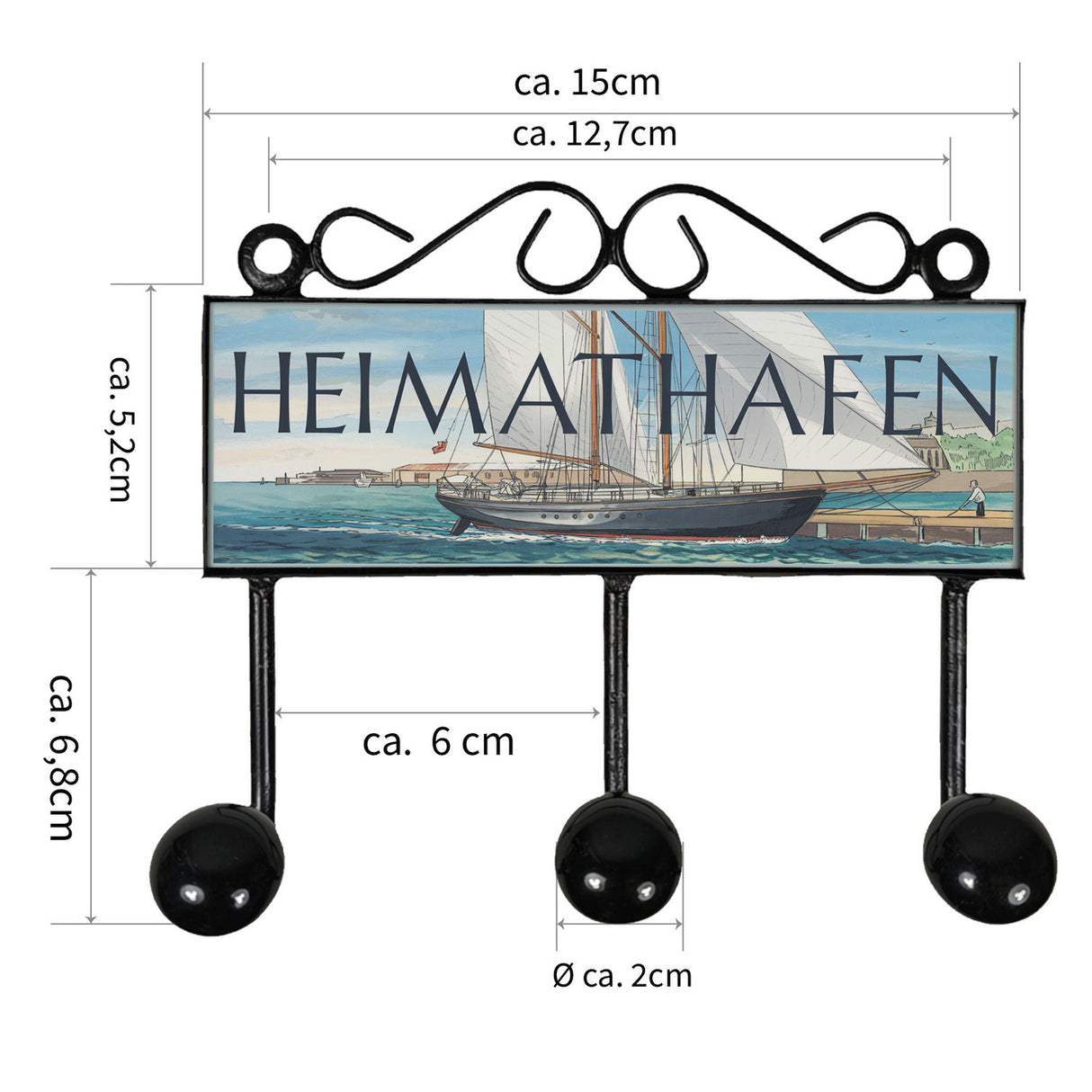 Heimathafen Segelboot Kleiderhaken Leiste mit 3 Haken für Nautikfans