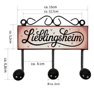 Lieblingsheim Kleiderhaken Leiste mit 3 Haken mit kleinen Herzen