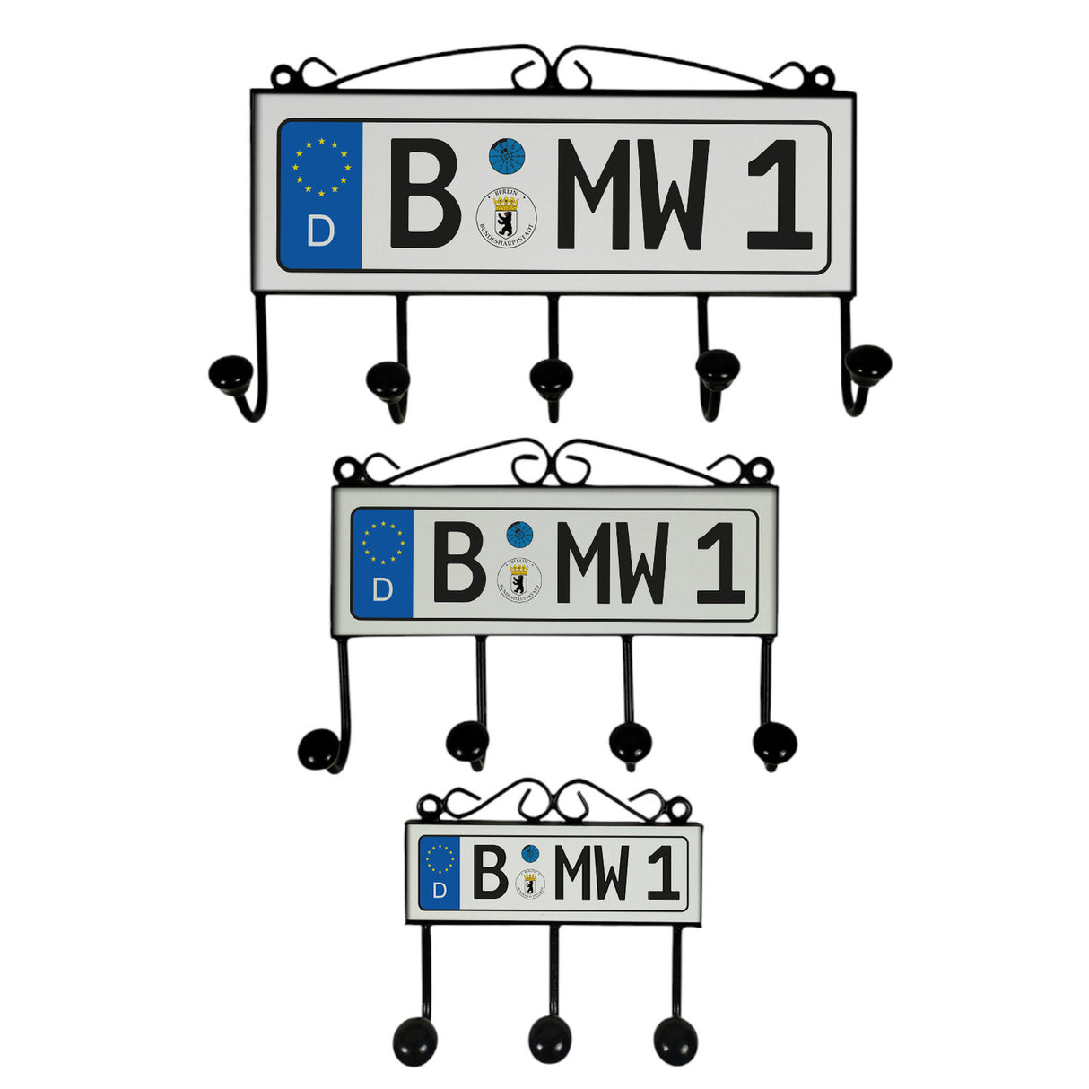 Kennzeichen Kleiderhaken Leiste mit 3 Haken - Berlin B MW 1