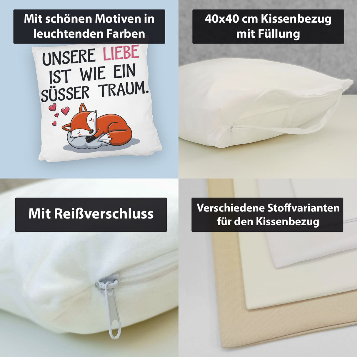 Fuchs Kissen zum Valentinstag - süsser Traum