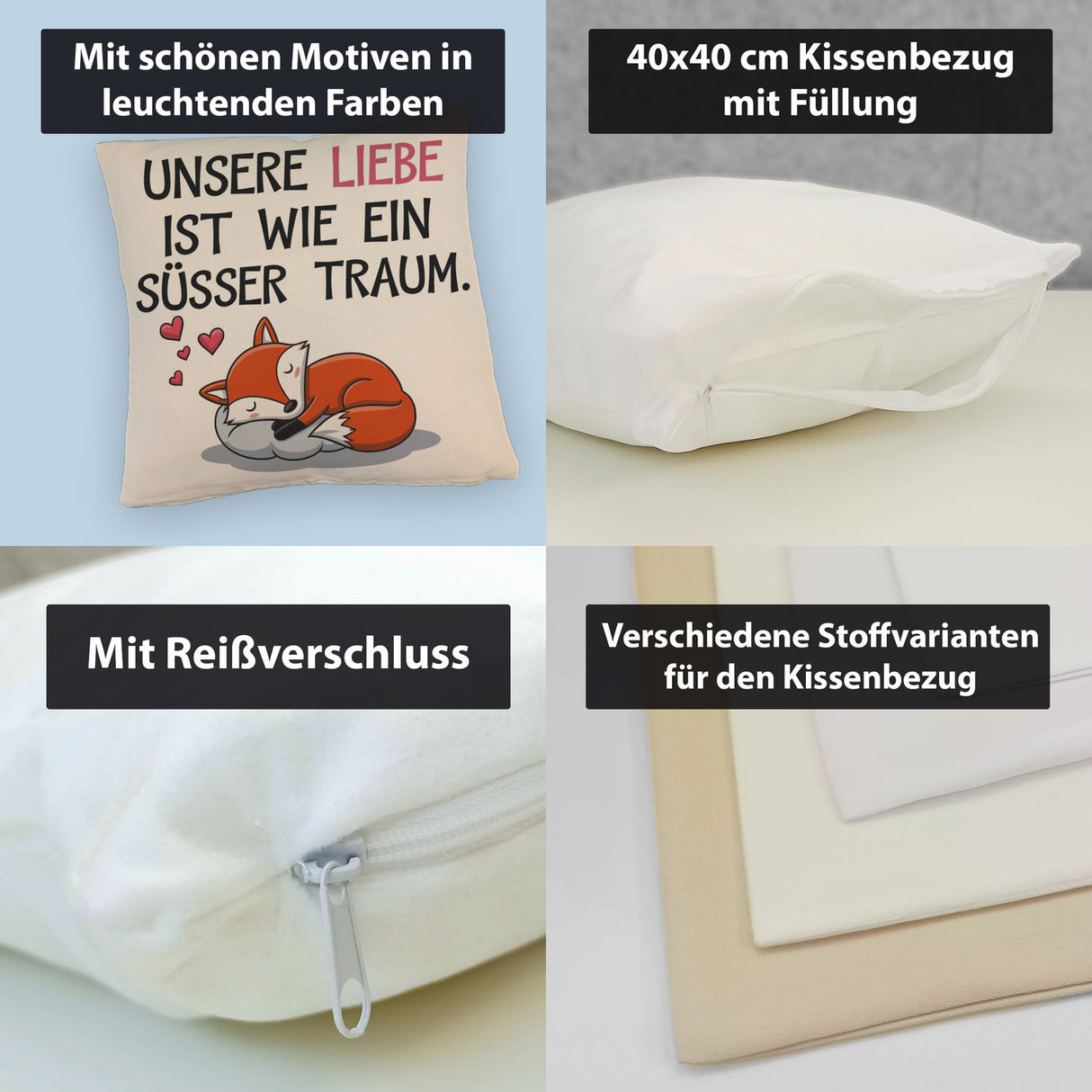 Fuchs Kissen zum Valentinstag - süsser Traum