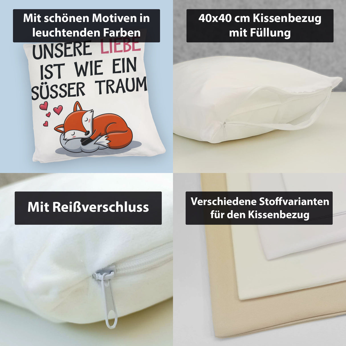 Fuchs Kissen zum Valentinstag - süsser Traum